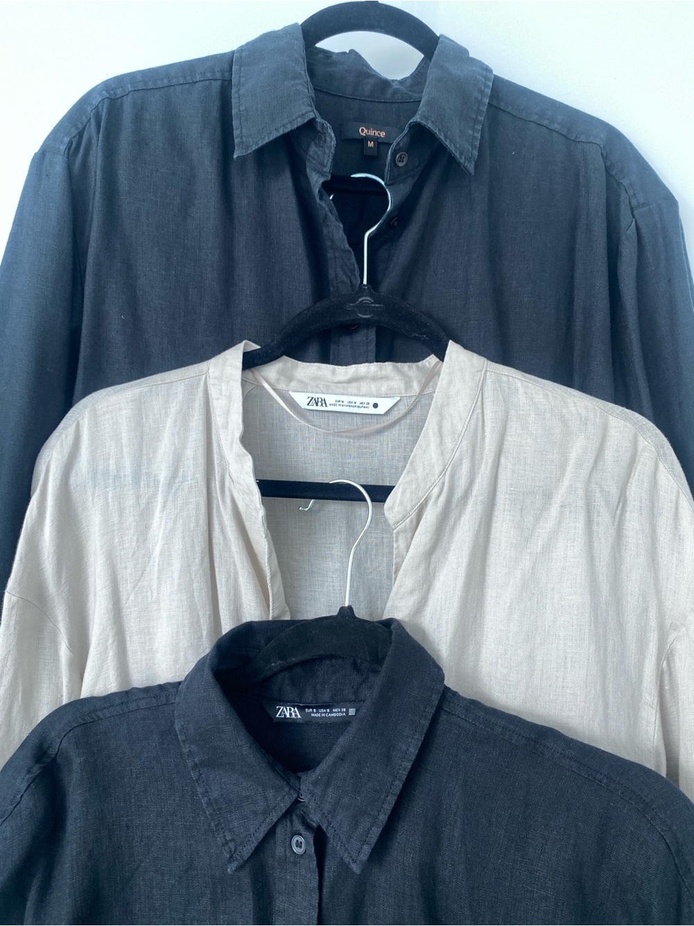 Bundle of Three ZARA/Quince Black & Neutral Linen Button-Up Shirts